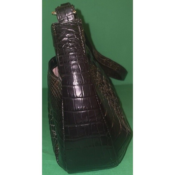 BRAHMIN CAYSON BLACK MELBOURNE LEATHER SMALL HOBO SHOULDER BAG Croc Embossed - Picture 4 of 14